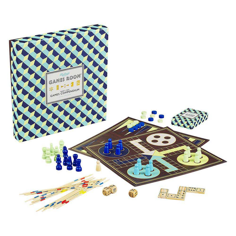 Ridley’s Compendium, ensemble de jeux comprenant des dames, des échecs, un Backgammon, des dominos, des cartes, un Ludo, en carton, en bois et plastique