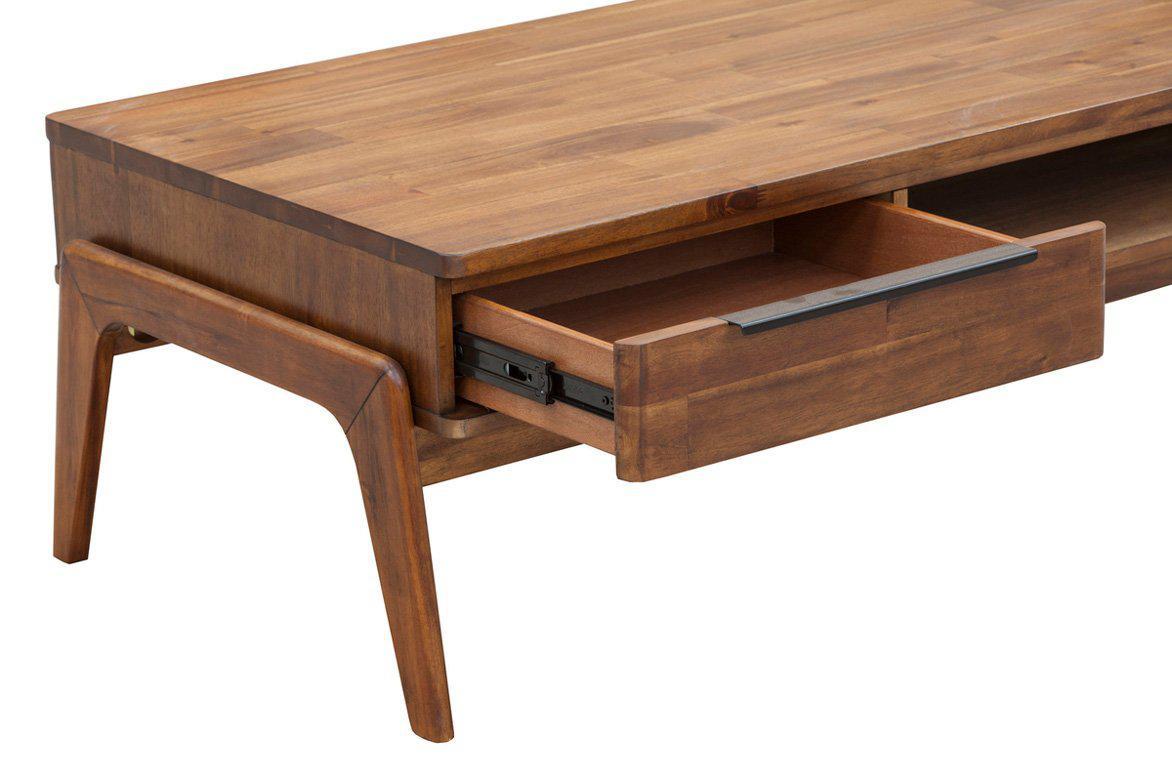 Collection Remix Nüspace : bois massif d'acacia, style Mid-Century. Table à café alliant charme et praticité, avec des rangements intégrés.