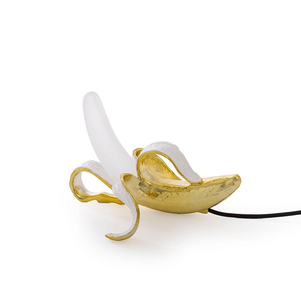Seletti Huey, lampe de table en forme de banane, en résine et en verre, or