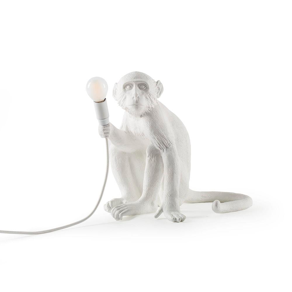Seletti Singe blanc assis, lampe en forme de singe, en résine, blanc