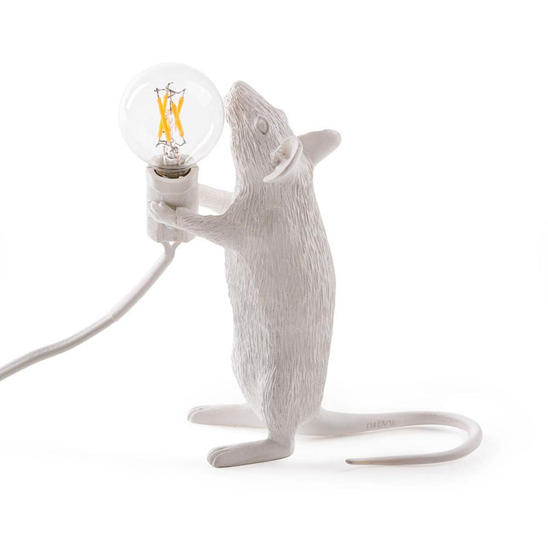 Seletti Souris debout, lampe de table en forme de souris, en résine, blanc