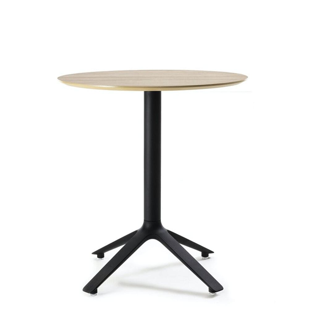 TOOU EEX, table à manger, plateau en bois et base en métal, noir, naturel, rond