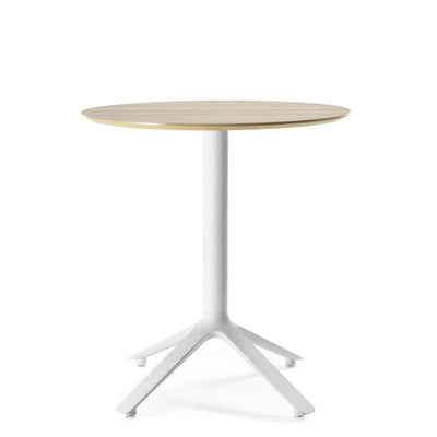 TOOU EEX, table à manger, plateau en bois et base en métal, blanc, naturel, rond