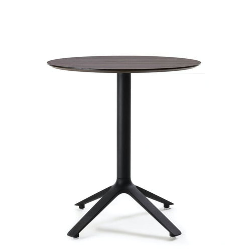 TOOU EEX, table à manger, plateau en bois et base en métal, noir, noyer, rond