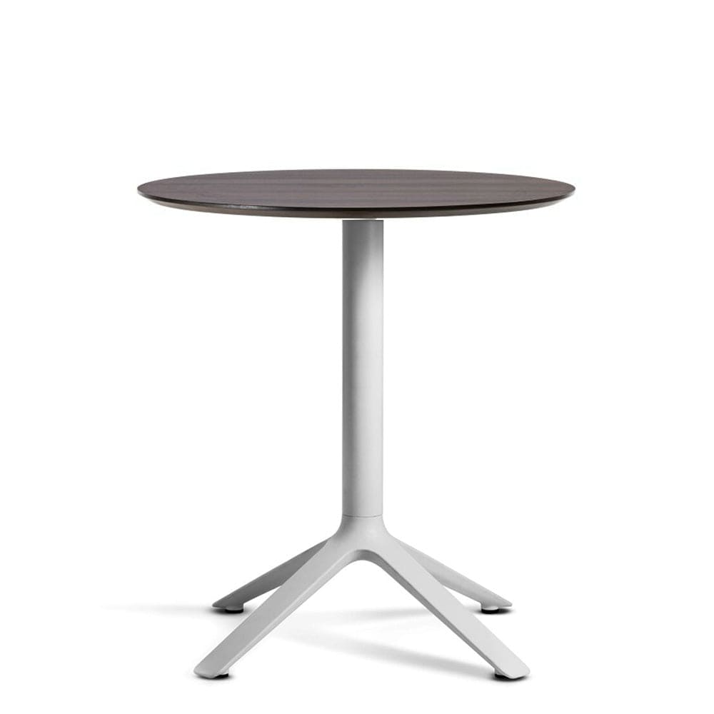 TOOU EEX, table à manger, plateau en bois et base en métal, gris clair, noyer, rond