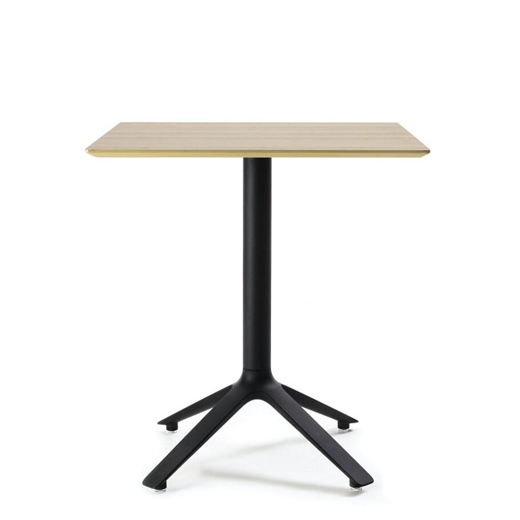 TOOU EEX, table à manger, plateau en bois et base en métal, noir, naturel, carré 