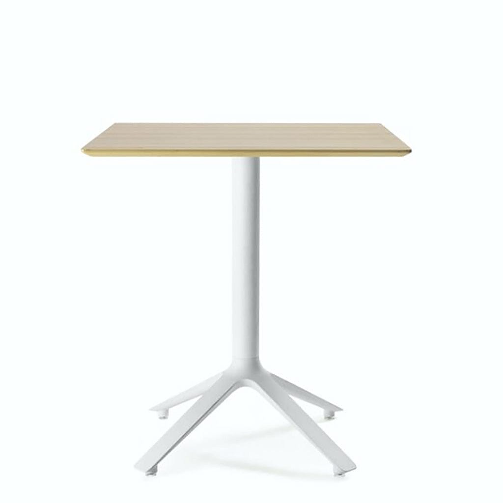 TOOU EEX, table à manger, plateau en bois et base en métal, blanc, naturel, carré