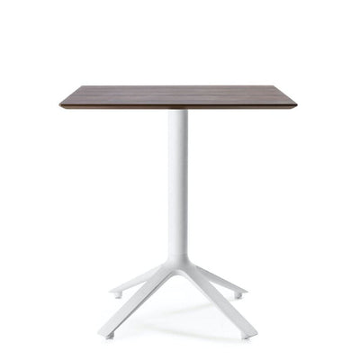 TOOU EEX, table à manger, plateau en bois et base en métal, blanc, noyer, carré