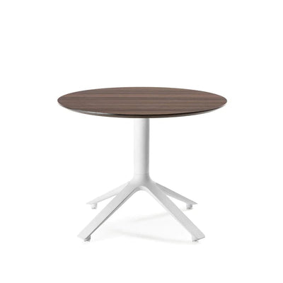 TOOU EEX, table d'appoint, plateau rond, en bois de noyer, base blanche