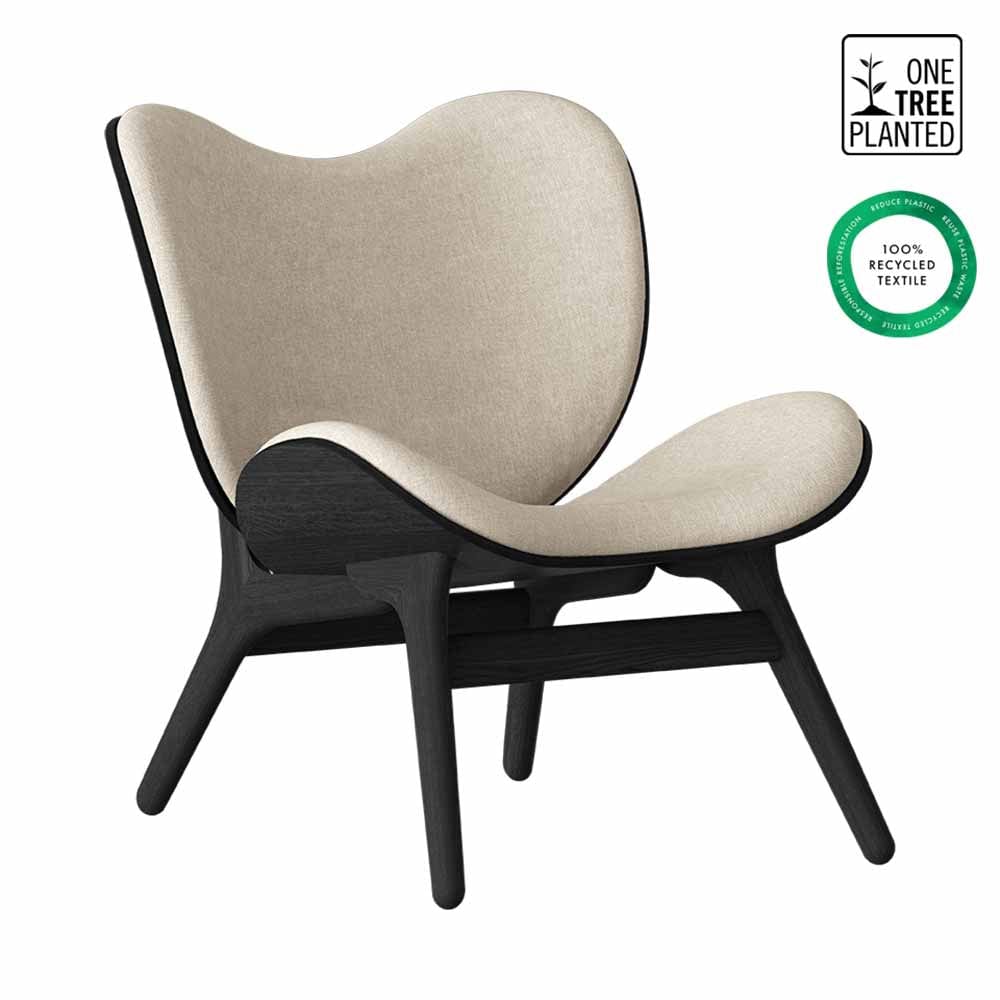 Umage A Conversation Piece Low, fauteuil confortable avec dossier bas, en bois et tissu, chêne noir, sable blanc