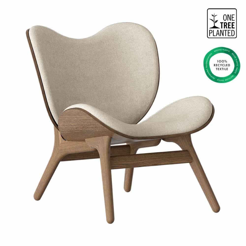 Umage A Conversation Piece Low, fauteuil confortable avec dossier bas, en bois et tissu, chêne foncé, sable blanc