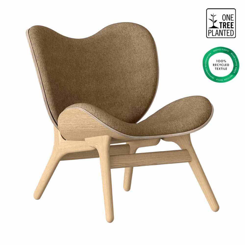 Umage A Conversation Piece Low, fauteuil confortable avec dossier bas, en bois et tissu, chêne, sucre brun 