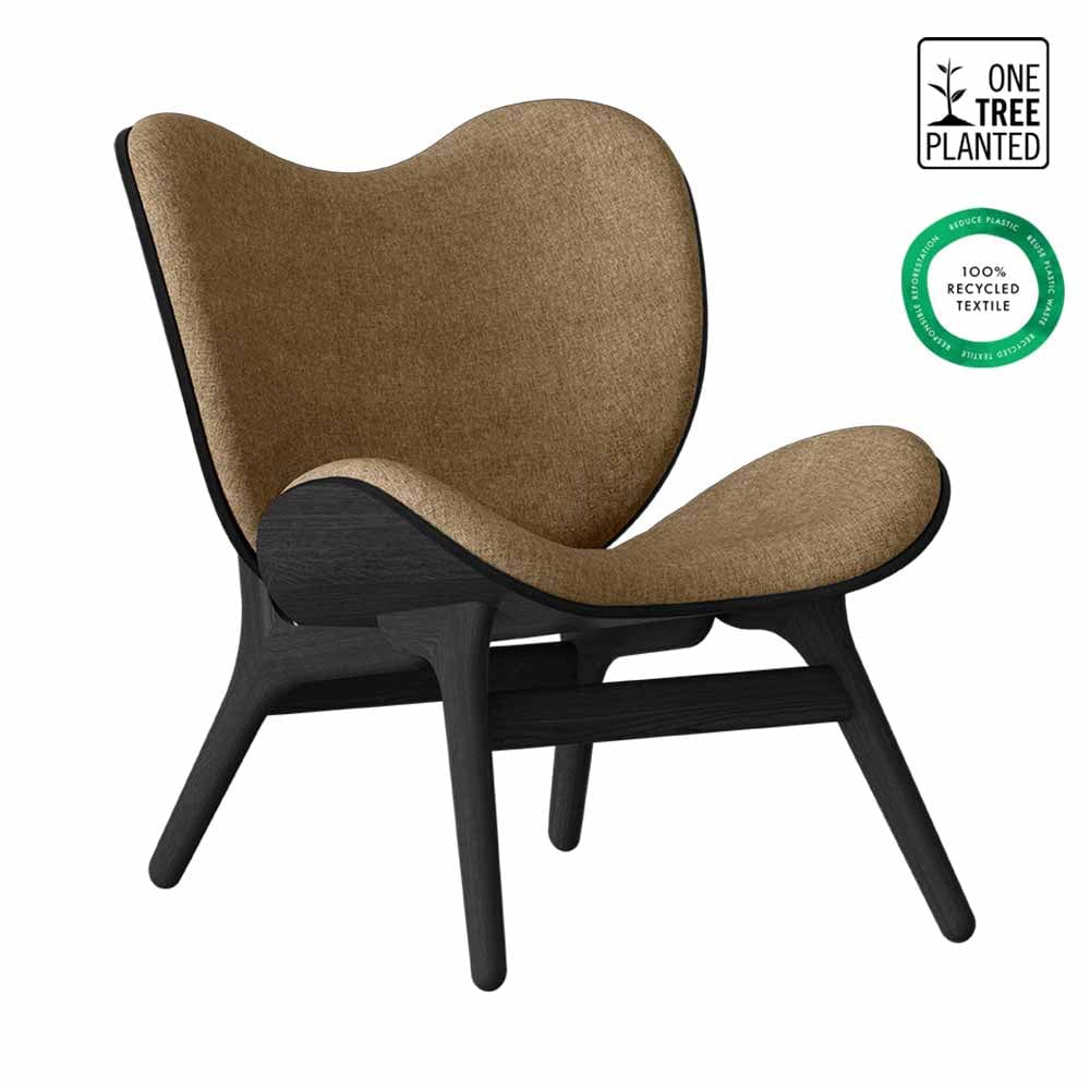 Umage A Conversation Piece Low, fauteuil confortable avec dossier bas, en bois et tissu, chêne noir, sucre brun 