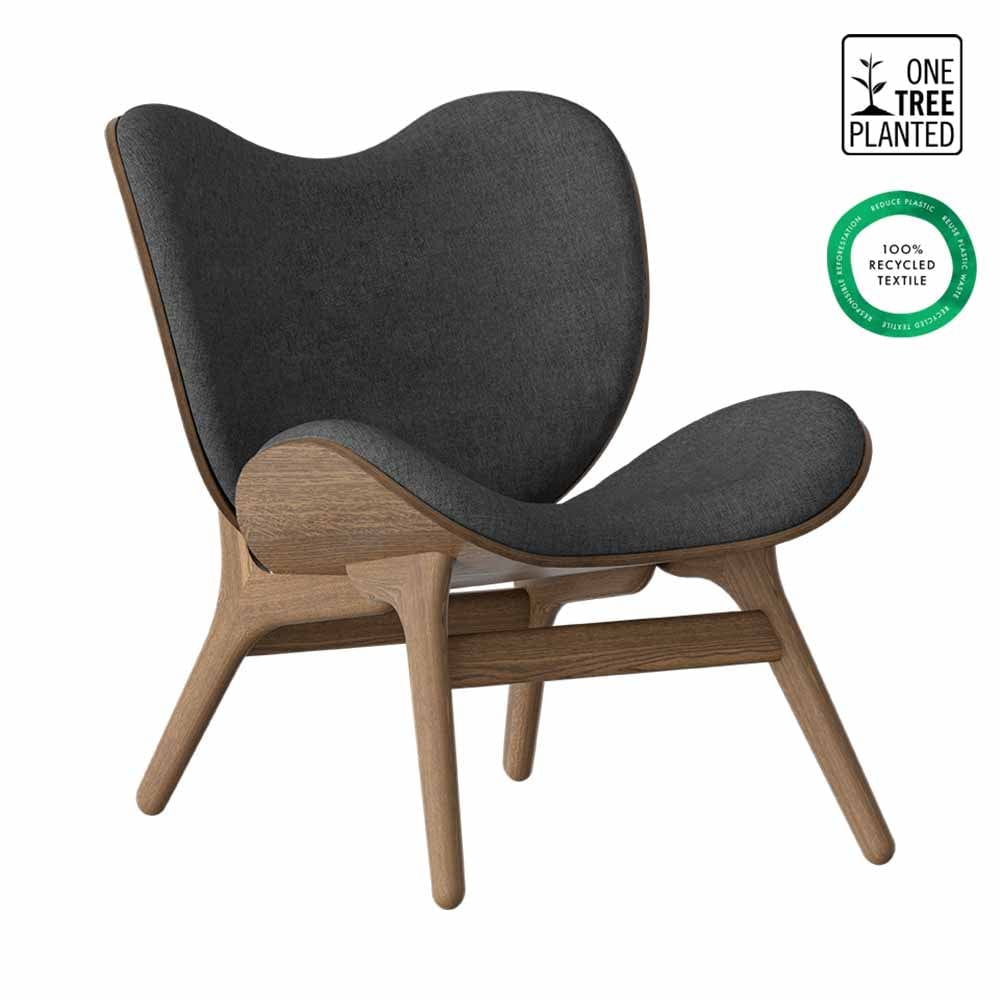 Umage A Conversation Piece Low, fauteuil confortable avec dossier bas, en bois et tissu, chêne foncé, ombre 