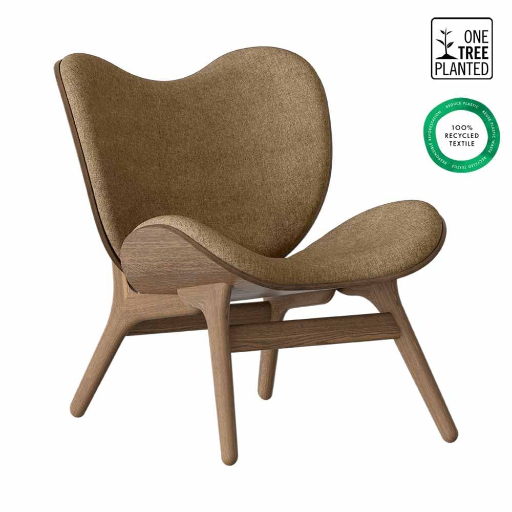 Umage A Conversation Piece Low, fauteuil confortable avec dossier bas, en bois et tissu, chêne foncé, sucre brun 
