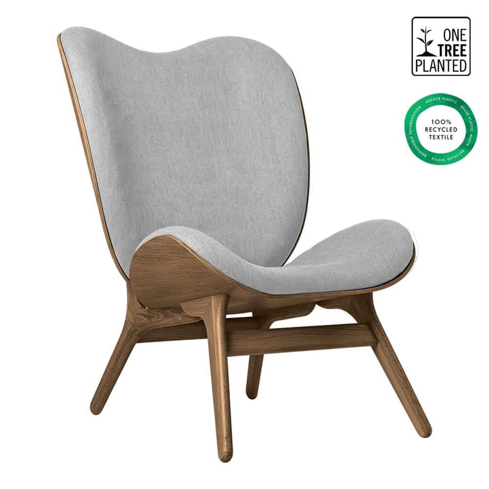 Umage A Conversation Piece Tall, fauteuil confortable avec dossier haut, en bois et tissu, chêne foncé, sterling