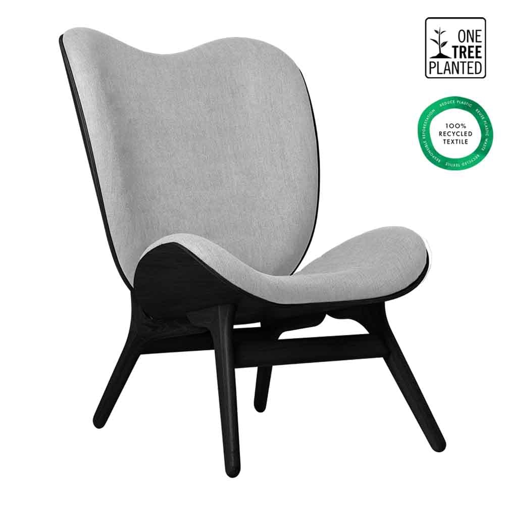 Umage A Conversation Piece Tall, fauteuil confortable avec dossier haut, en bois et tissu, chêne noir, sterling
