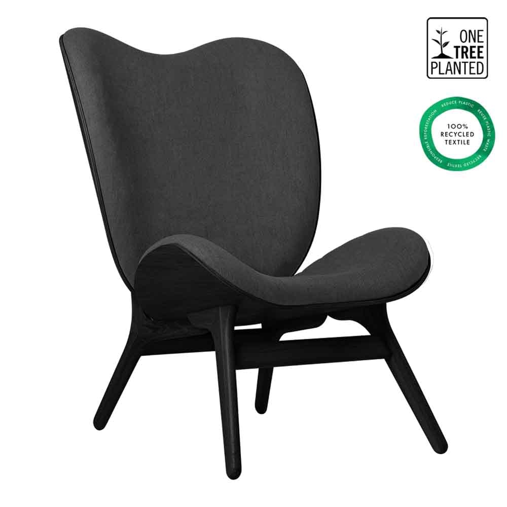 Umage A Conversation Piece Tall, fauteuil confortable avec dossier haut, en bois et tissu, chêne noir, ombre