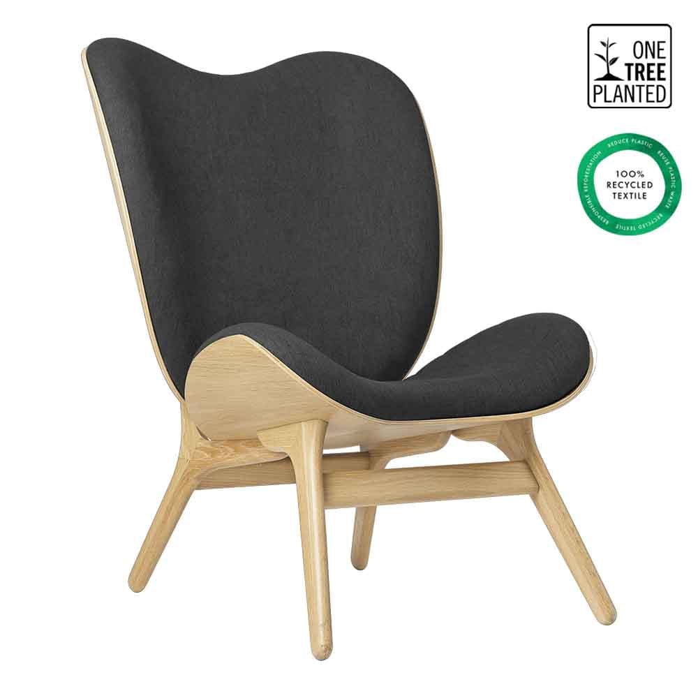 Umage A Conversation Piece Tall, fauteuil confortable avec dossier haut, en bois et tissu, chêne, ombre