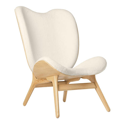 Umage A Conversation Piece Tall, fauteuil confortable avec dossier haut, en bois et tissu, chêne, blanc teddy