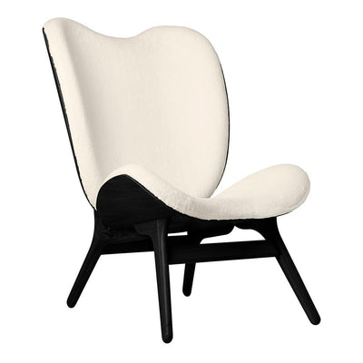 Umage A Conversation Piece Tall, fauteuil confortable avec dossier haut, en bois et tissu, chêne noir, blanc teddy