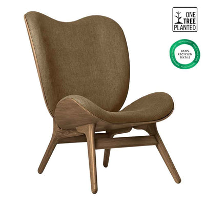 Umage A Conversation Piece Tall, fauteuil confortable avec dossier haut, en bois et tissu, chêne foncé, sucre brun