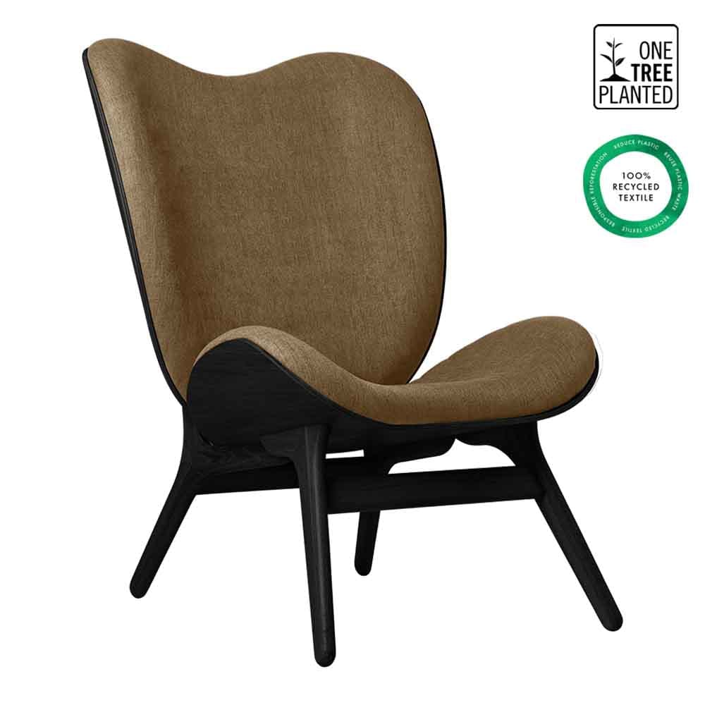 Umage A Conversation Piece Tall, fauteuil confortable avec dossier haut, en bois et tissu, chêne noir, sucre brun