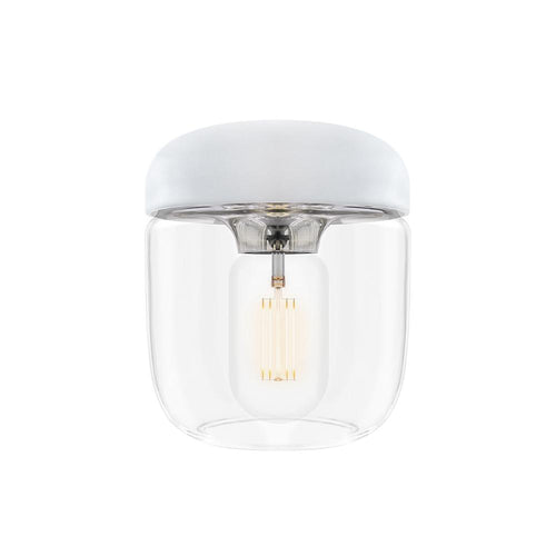 Umage Acorn, petit abat-jour en forme de cloche avec un choix de finitions, en verre et silicone, blanc, chrome