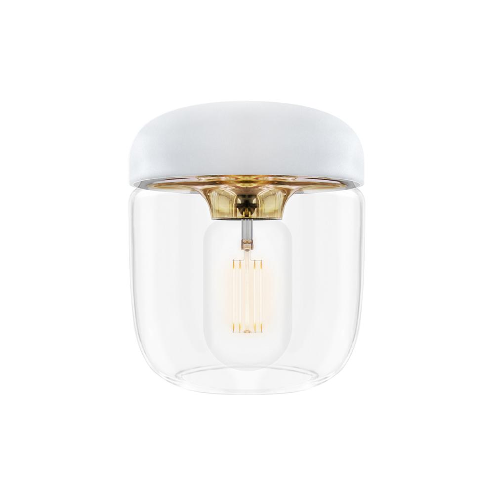 Umage Acorn, petit abat-jour en forme de cloche avec un choix de finitions, en verre et silicone, blanc, laiton