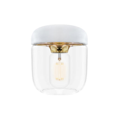 Umage Acorn, petit abat-jour en forme de cloche avec un choix de finitions, en verre et silicone, blanc, laiton