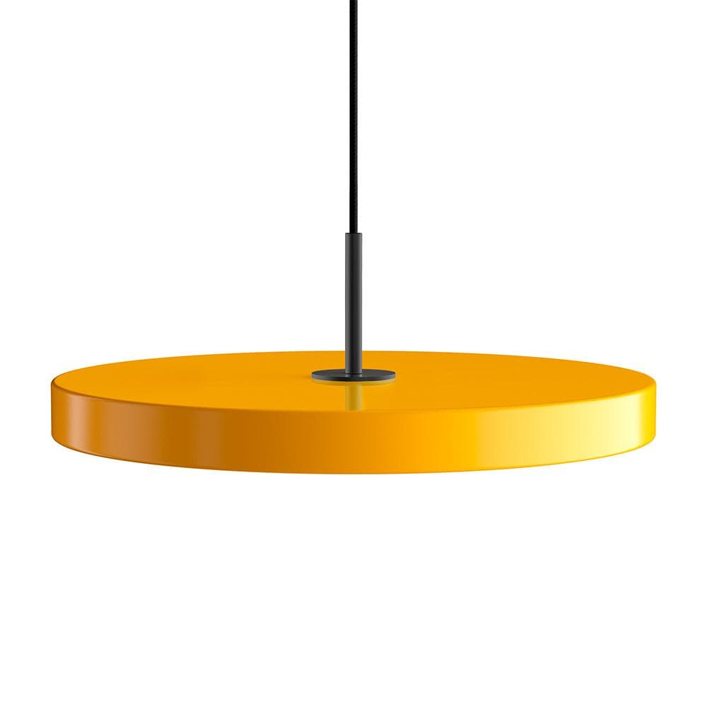 Umage Asteria, lampe suspendue LED ronde, en acier et acrylique,  jaune safran, noir