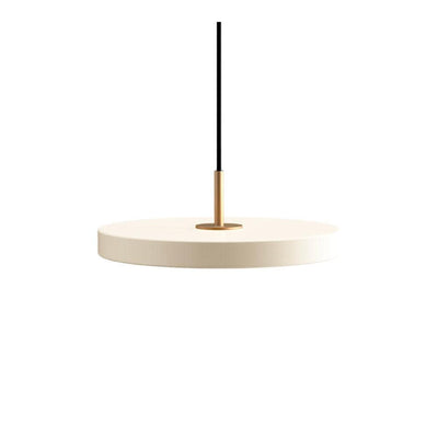 Umage Asteria mini, lampe suspendue LED ronde, en acier et acrylique,  blanc perle, laiton