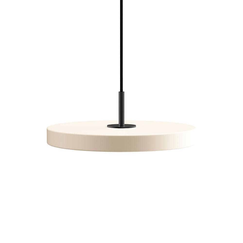 Umage Asteria mini, lampe suspendue LED ronde, en acier et acrylique,  blanc perle, noir