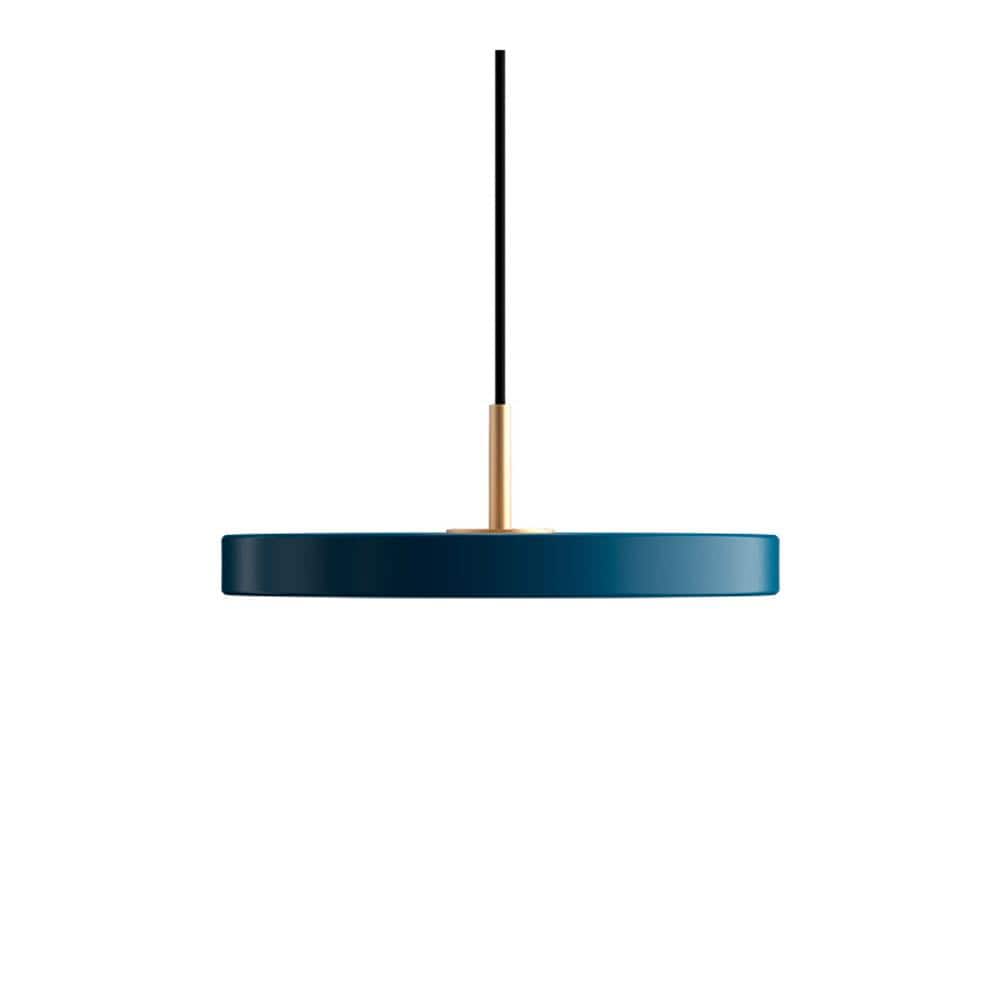Umage Asteria mini, lampe suspendue LED ronde, en acier et acrylique,  bleu pétrole, laiton