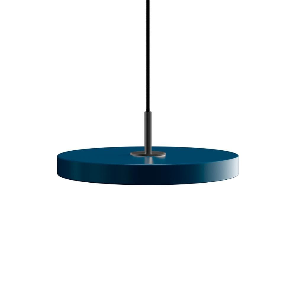 Umage Asteria mini, lampe suspendue LED ronde, en acier et acrylique,  bleu pétrole, noir