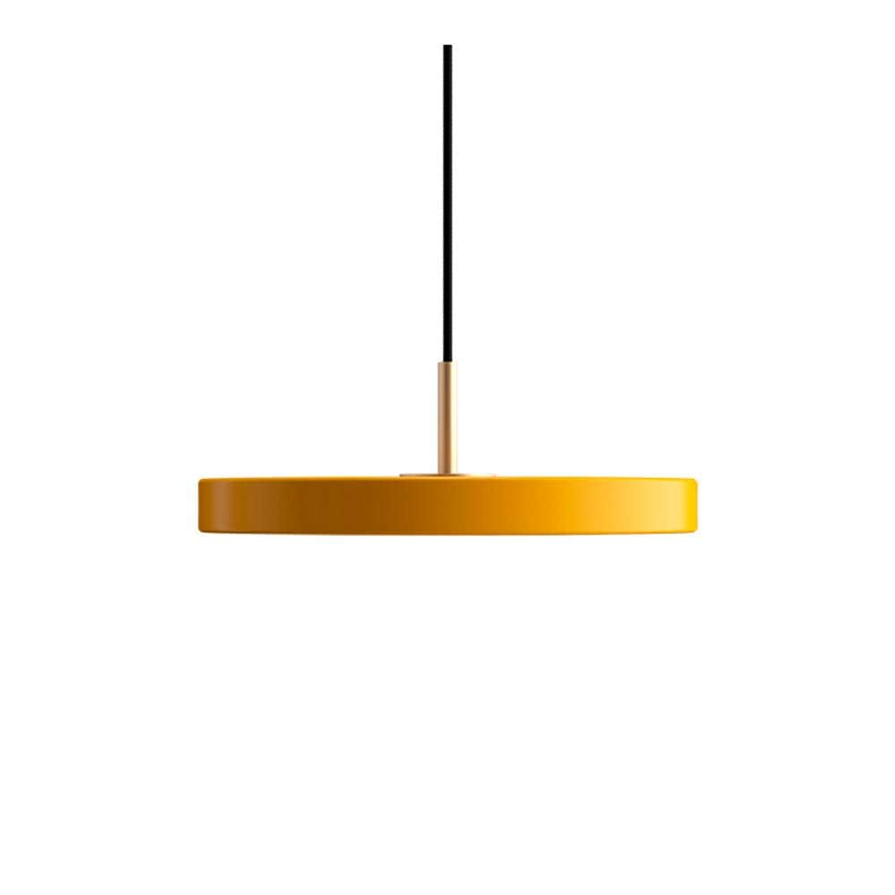 Umage Asteria mini, lampe suspendue LED ronde, en acier et acrylique,  jaune safran, laiton