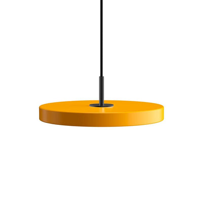 Umage Asteria mini, lampe suspendue LED ronde, en acier et acrylique,  jaune safran, noir