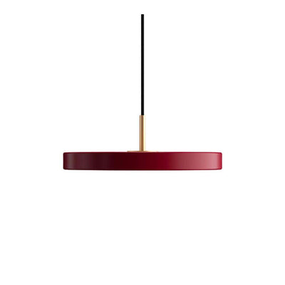 Umage Asteria mini, lampe suspendue LED ronde, en acier et acrylique,  rouge rubis, laiton