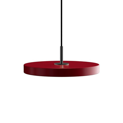Umage Asteria mini, lampe suspendue LED ronde, en acier et acrylique,  rouge rubis, noir