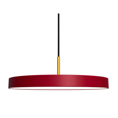 Umage Asteria, lampe suspendue LED ronde, en acier et acrylique,  rouge rubis, laiton