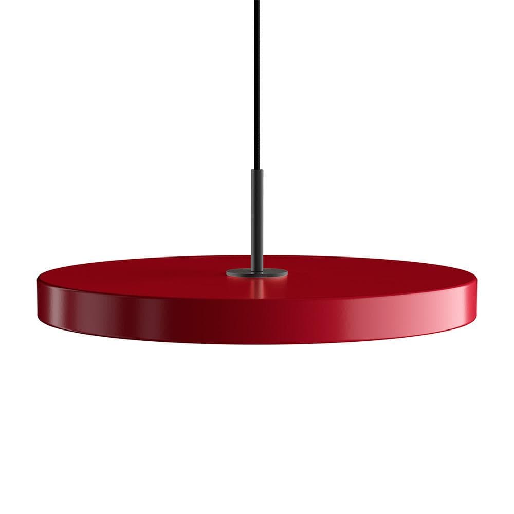 Umage Asteria, lampe suspendue LED ronde, en acier et acrylique,  rouge rubis, noir