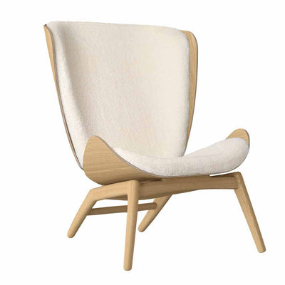 Umage The reader, fauteuil avec dossier haut, en bois et polyester,  blanc teddy, chêne