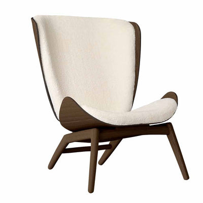 Umage The reader, fauteuil avec dossier haut, en bois et polyester,  blanc teddy, chêne foncé