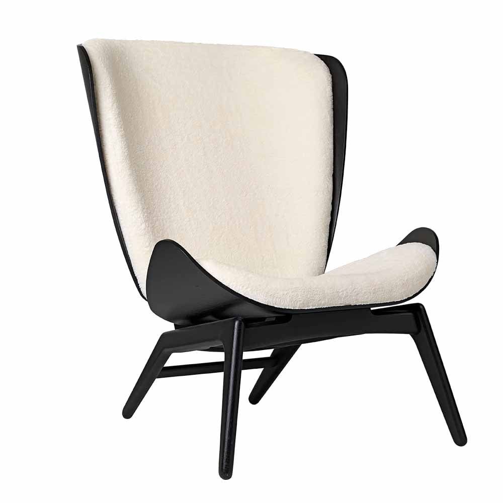 Umage The reader, fauteuil avec dossier haut, en bois et polyester,  blanc teddy, chêne noir