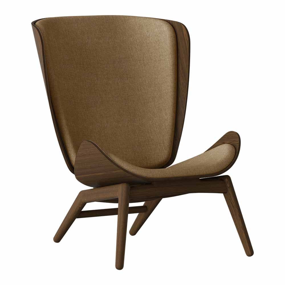 Umage The reader, fauteuil avec dossier haut, en bois et polyester,  sucre brun, chêne foncé