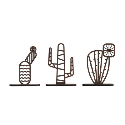 Umasqu Ensemble de trois cactus, 3 figurines de décoration à poser sur un meuble, en bois,
